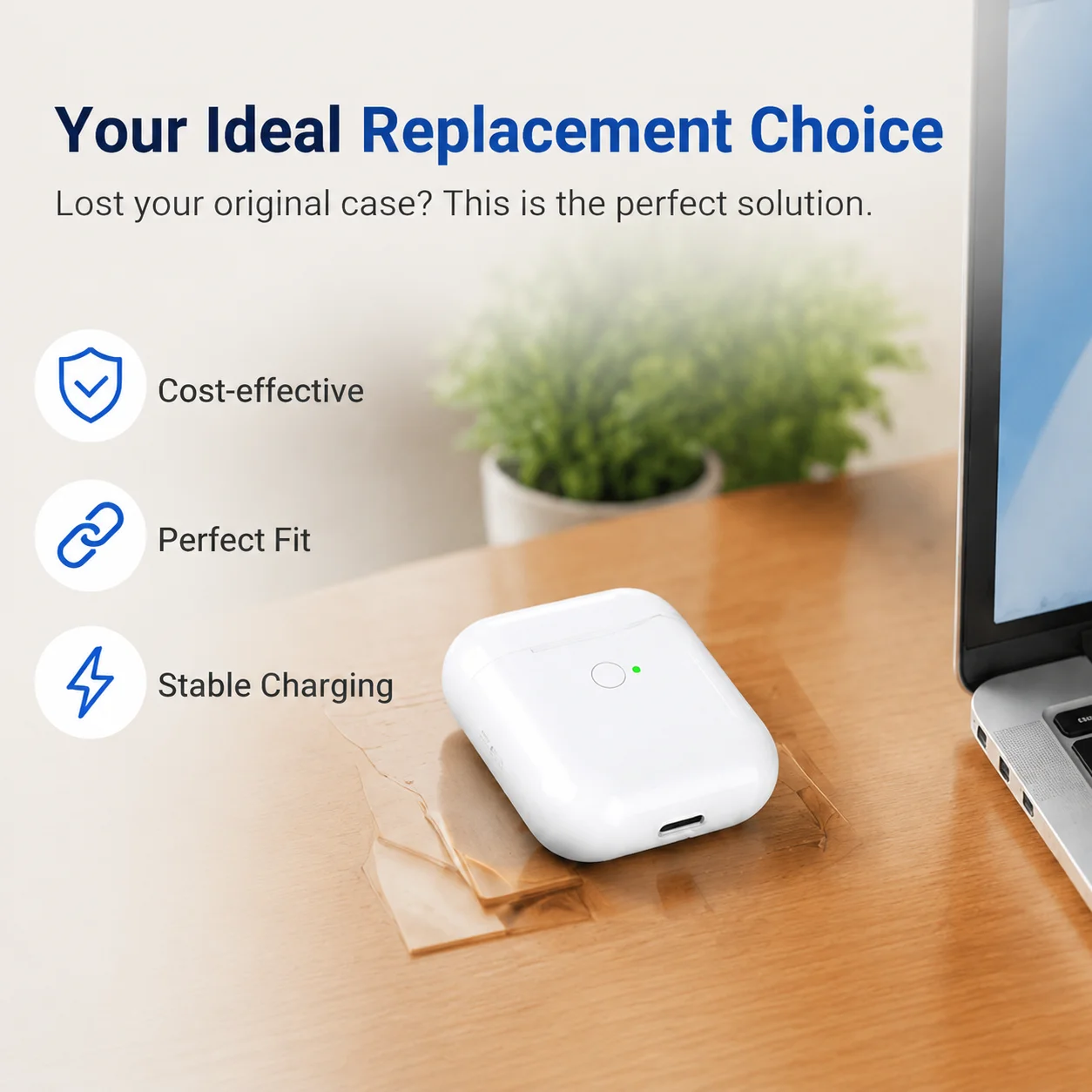 Étui de recharge de remplacement pour AirPods 1/2 Gen, 700 mAh, recharge sans fil et filaire, appairage pop-up, indicateur de batterie LED