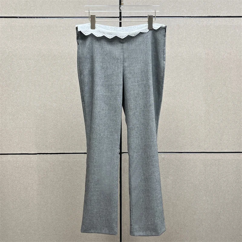 

Women's pants Spring 2026 new low rise slim fit straight leg pants Lace patchwork women's suit pants wool blend casual trousers