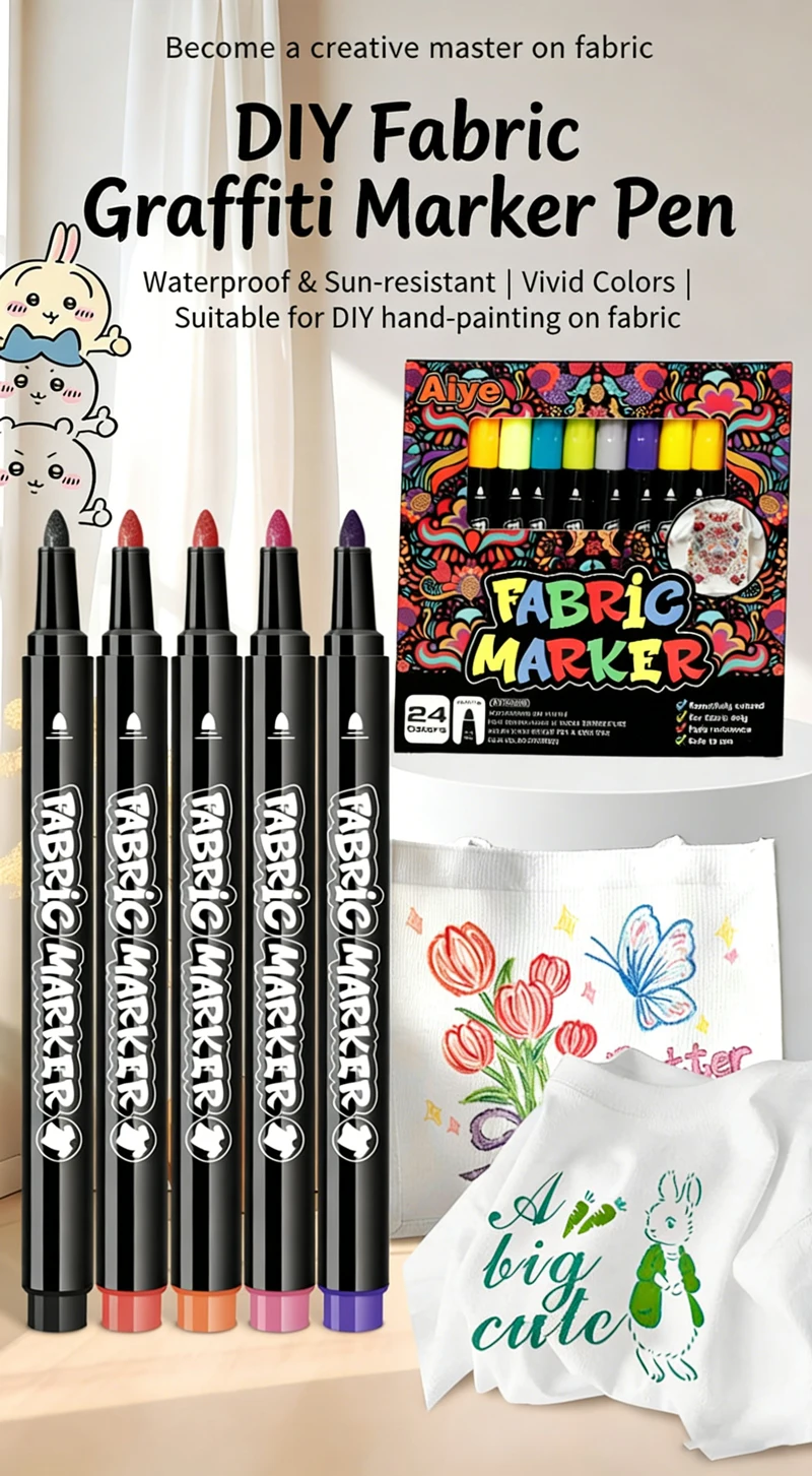 12/24 Colors Fabric Textile Markers Pens Set - Non Toxic, Indelible and Permanent Fabric Paint Fine Point Textile Marker Pen