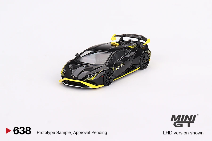 MINI GT1:64 638Lambogini Huracan STO Black alloy die-cast car model, children's birthday toy gift collection trendy accessories.