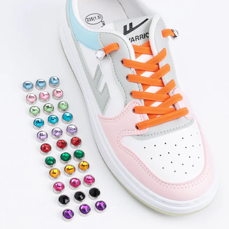 Round Rhinestone Buckle Elastic Shoe Laces Sneakers Colorful Diamond Lock Flat Shoelaces No Tie Shoelace Kids Adult  Shoe Lace