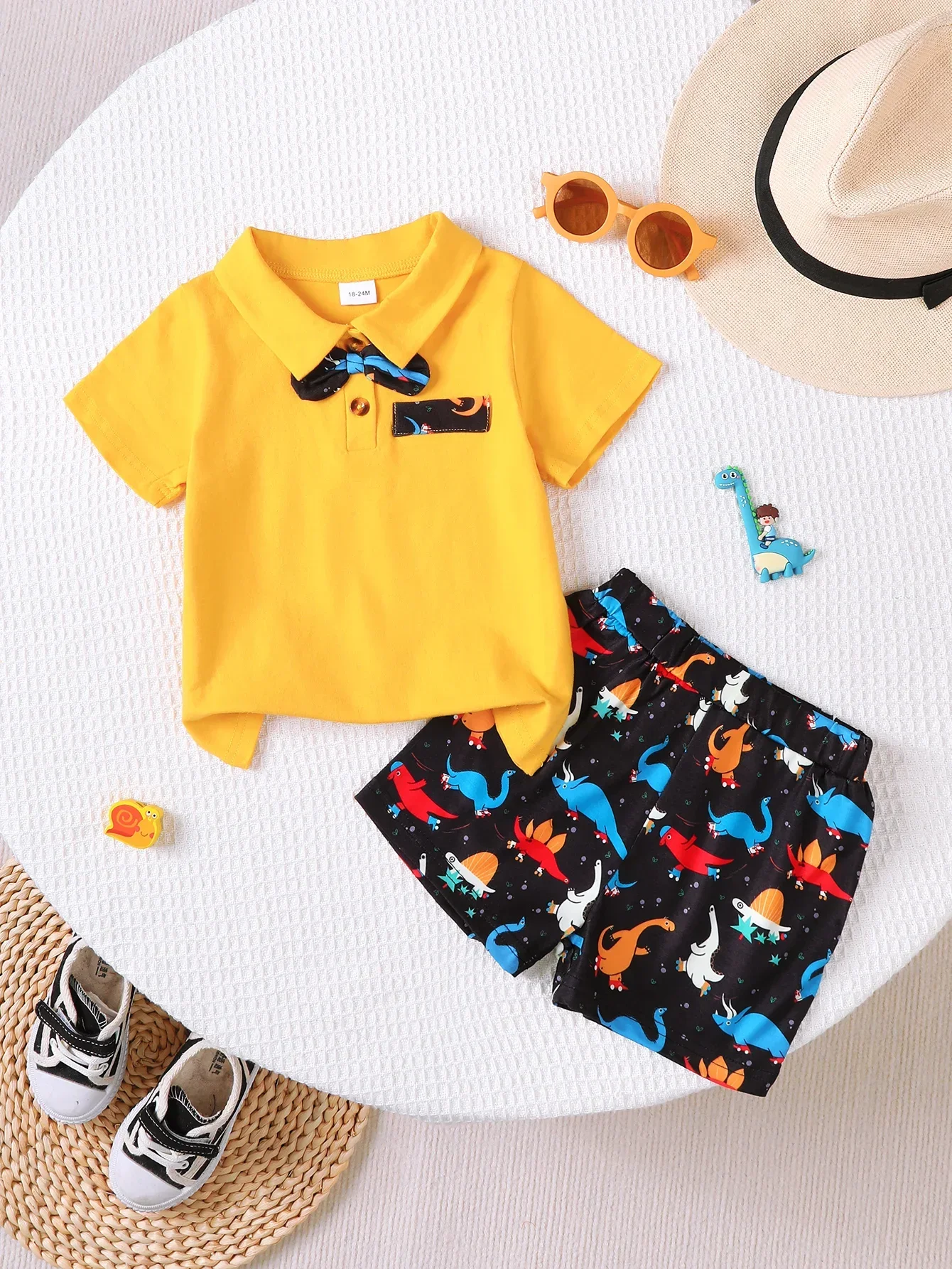 Sommer 1-6 Jahre altes Kleinkind Baby Jungen Kurzarm Dinosaurier Print Gentleman 2-teiliges Set