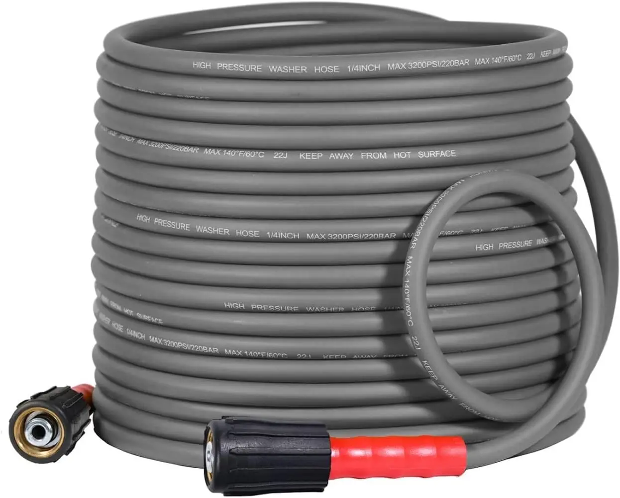 

50FT Super Flexible Pressure Washer Hose, Kink Resistant with M22 Fittings, 3200 PSI Grey