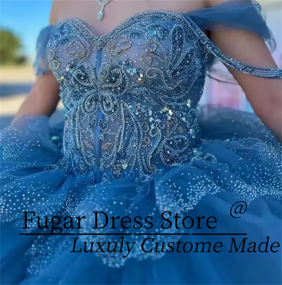 Vestidos de quinceañera de princesa azul marino personalizados, lentejuelas con cuentas y hombros descubiertos, cuentas de encaje, cristal, dulces 15 vestidos de baile para niñas