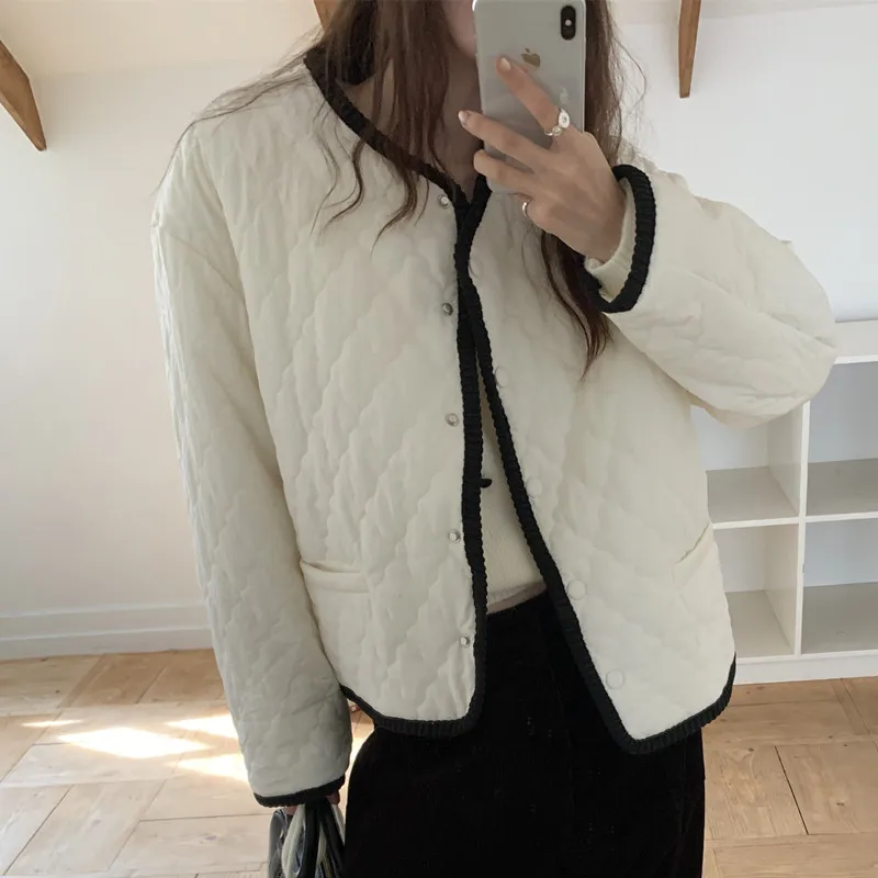 

Шикарный корейский женский топ свободного кроя с одним пуговиком, теплый хлопковый открытый кардиган, топ с цветной блузкой и отделкой