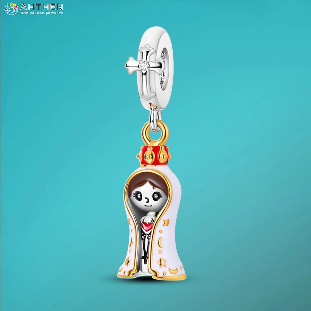 

Ahthen 925 Sterling Silver Bead Our Lady of Novena Dangle Charm fit Original Pandora Bracelets or Necklaces for Women