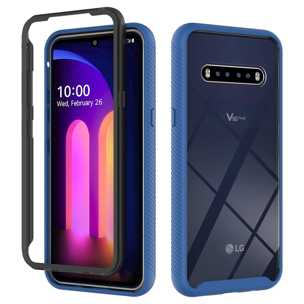 2 in 1 Hybrid Rugged Armor Shockproof Phone Case For LG V60 ThinQ 6.8 inches Soft TPU Frame Hard Plastic Transparent Back Cover