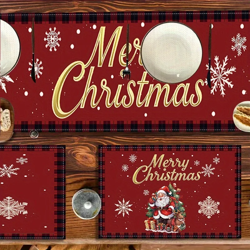 عيد ميلاد سعيد سانتا كلوز الكتان الجدول عداء المفارش ديكور للطاولات الشتاء شجرة عيد الميلاد الغزلان الجدول العدائين زينة عيد الميلاد #5