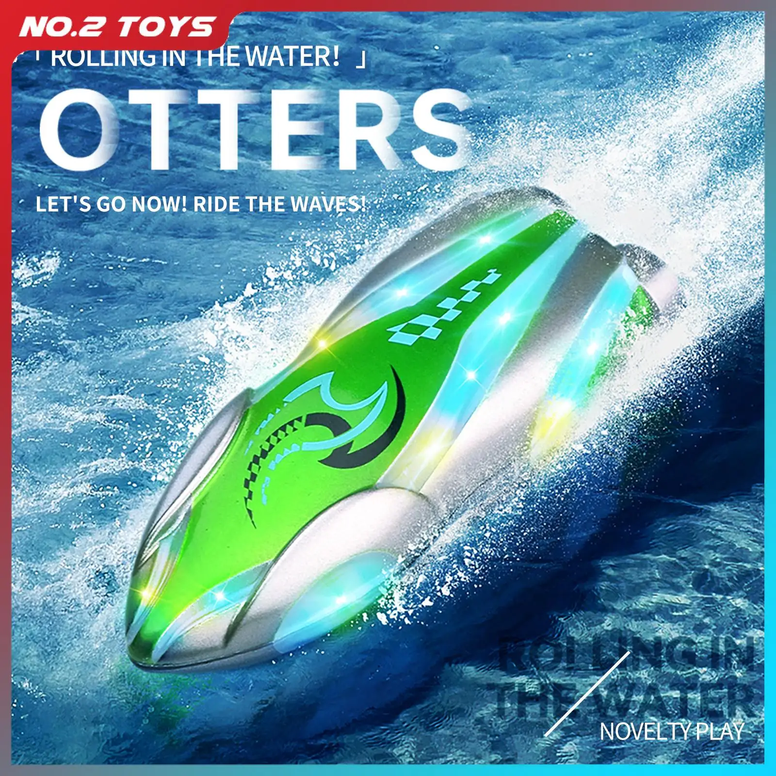 Mini controle remoto Stunt Ship, Brinquedo subaquático, 2.4G Rotatable RC Speedship com luzes, Banheiras, Piscina, Barco elétrico