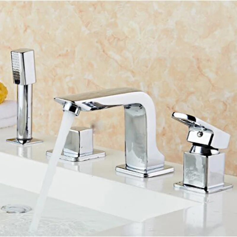 Vidric 4pcs=1set Bathroom Bathtub Faucet, Basin Faucets Deck Mounted Bathroom Tap Set 2 Handles 4 Hole Faucet Mixer Crane 4pcs