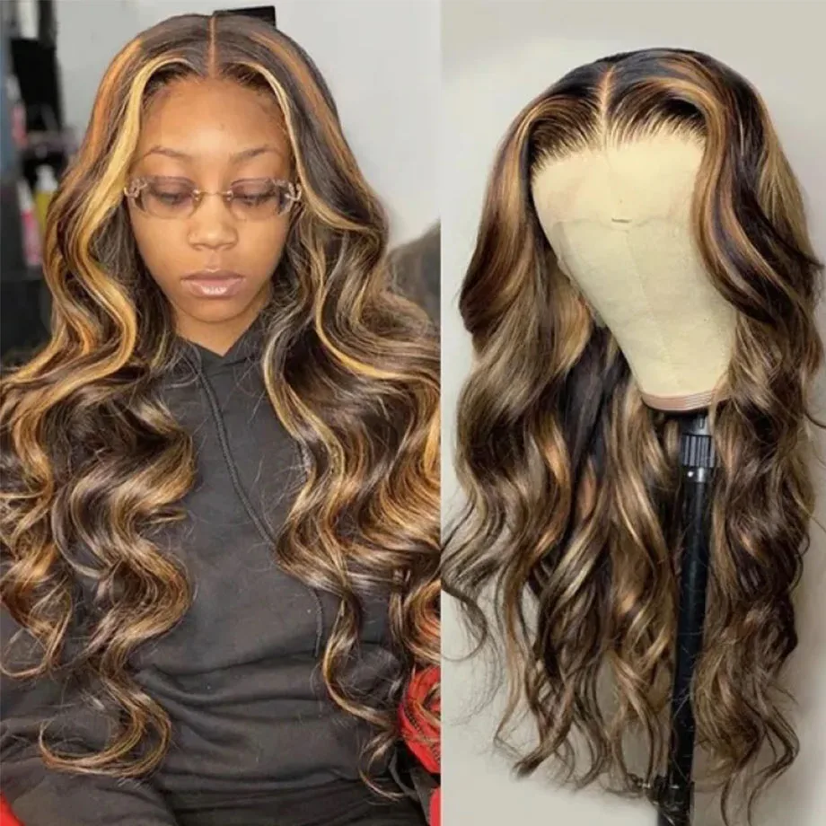 

30Inch Colored Highlight Wigs Human Hair 13x4 13x6 HD Lace Frontal Wig Body Wave Lace Front Human Hair Wigs For Women Loose Wave