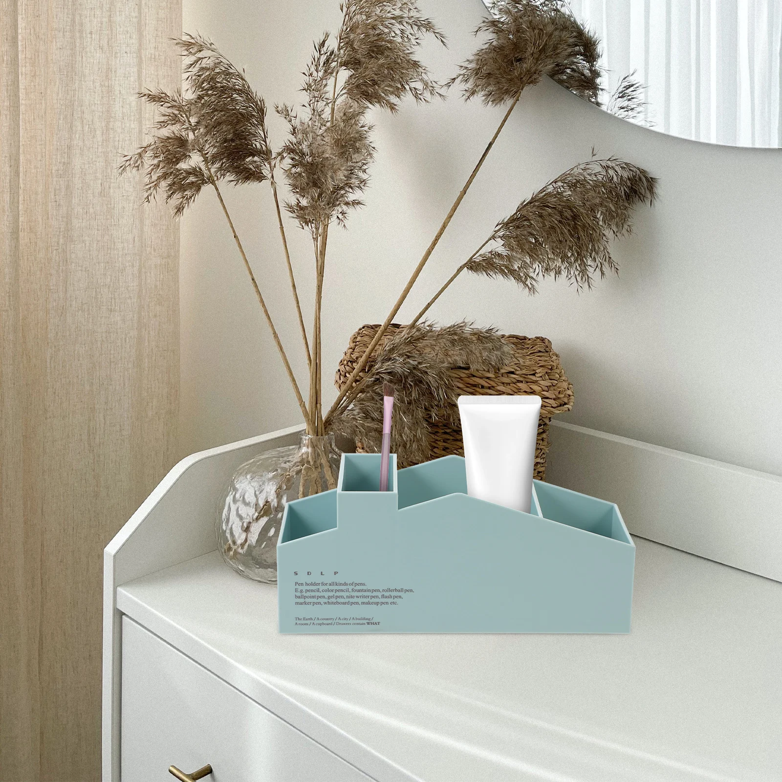 

Desk Organizer Storage Box Multi-Grid Blue Plastic Large Capacity Makeup Brush Holder Compartment Case Office Supplies Sundries