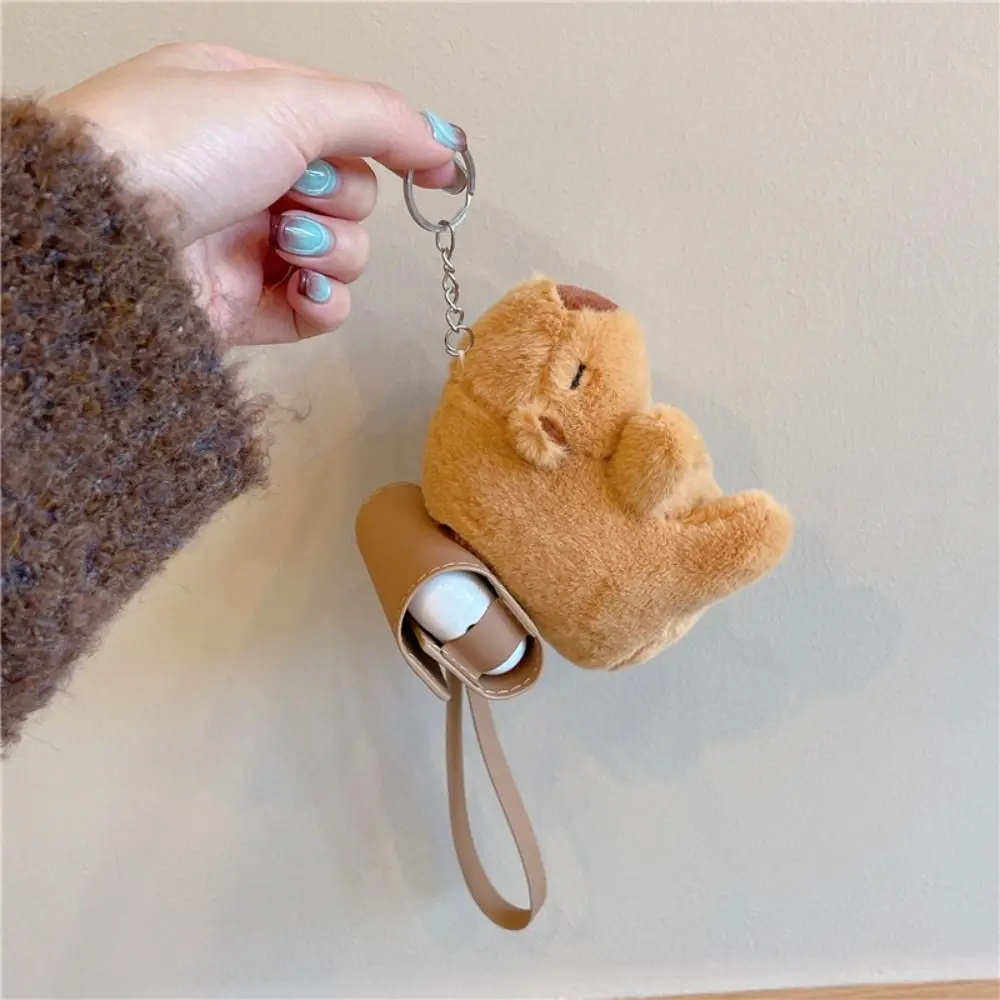 Cute Capybara Earphone Bag Plush with Lanyard Bluetooth Earbuds Case Cartoon Gift Keychain for Airpods 1/2/3/4/Pro/Pro2 Gift