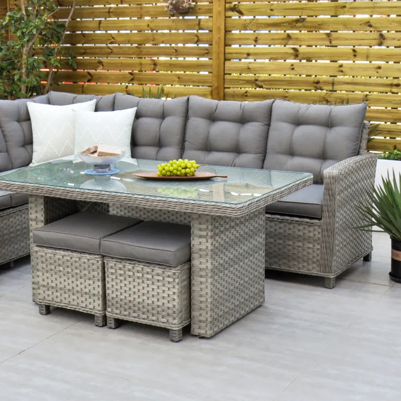 Custom Modern PE Rattan Patio Furniture Set 6-Piece Garden Corner Sofa with Rectangular Table Outdoor Hotel Furniture