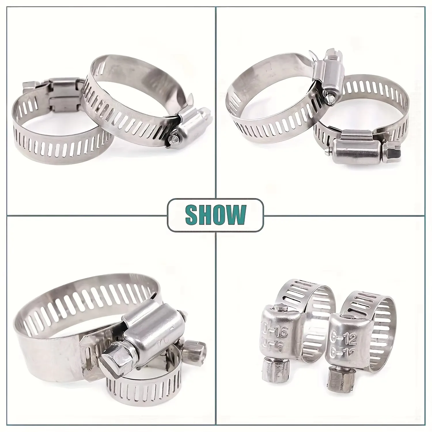 60 pçs 8-38mm ajustável de aço inoxidável parafuso banda braçadeiras de mangueira de combustível do carro braçadeiras de tubulação braçadeira de engrenagem sem fim clipe braçadeira de mangueira