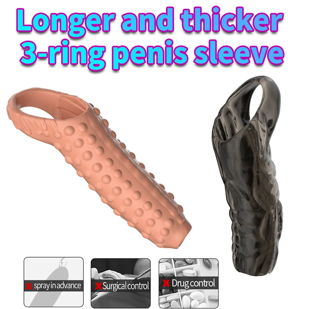 Silicone Penis Cock Rings Reusable Men Penis Sleeve Delay Ejaculation Penis Magnify Condoms Dick Sleeve Enlargement Sex Toys 18+ view 4