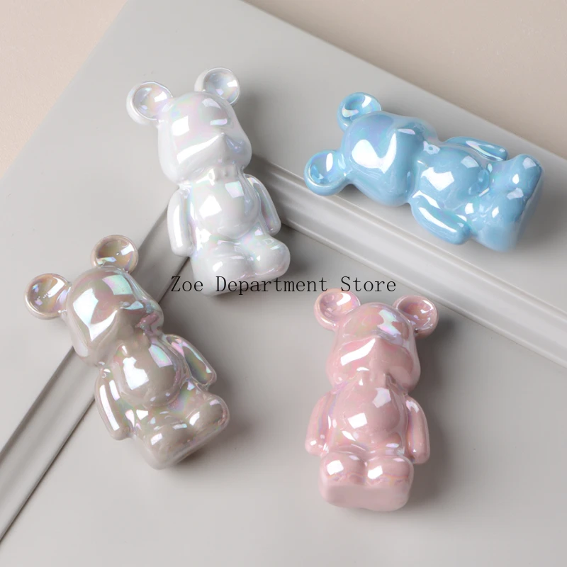 Violent Bear Cute Room Handles Cartoon Ceramic Drawer Single Hole Knobs Cabinet Handles Pulls Cabinet Door Handles