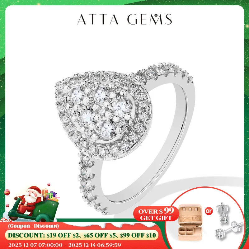 ATTAGEMS Round D VVS1 Moissanite Diamond Pear-Shaped Rings for Women S925 Sterling Silver Engagement Bride Vintage Jewelry Gifts