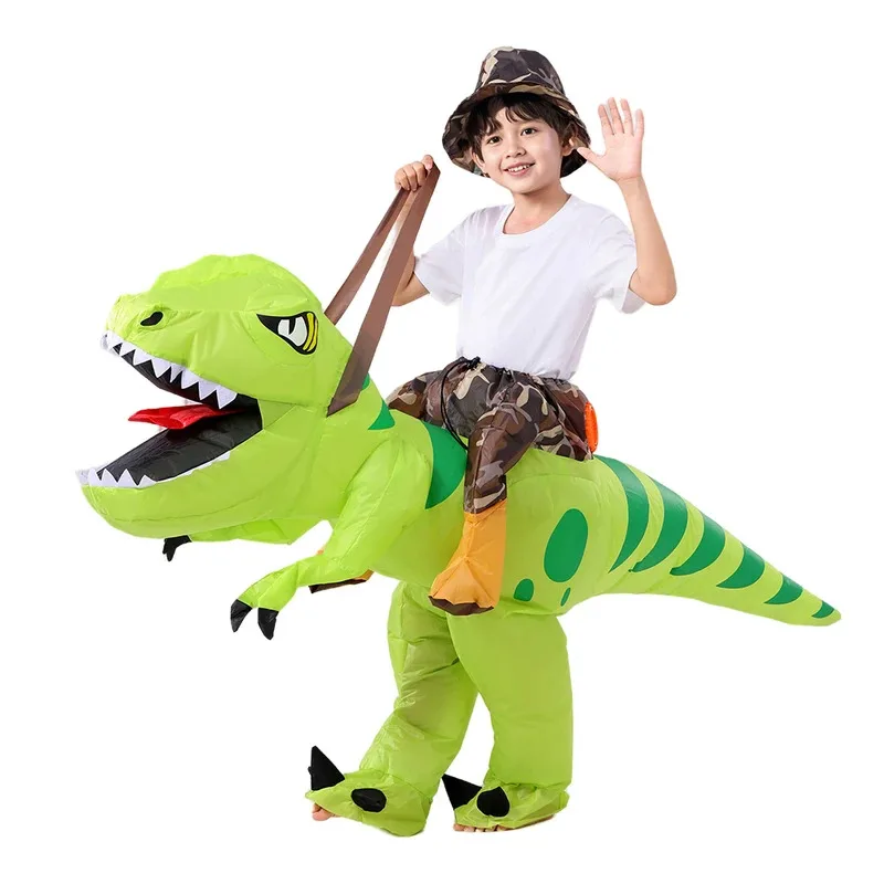 Funny Adults Kids Inflatable Riding Green Dinosaur Cosplay Fancy-dress Halloween Holiday Theme Party Costumes