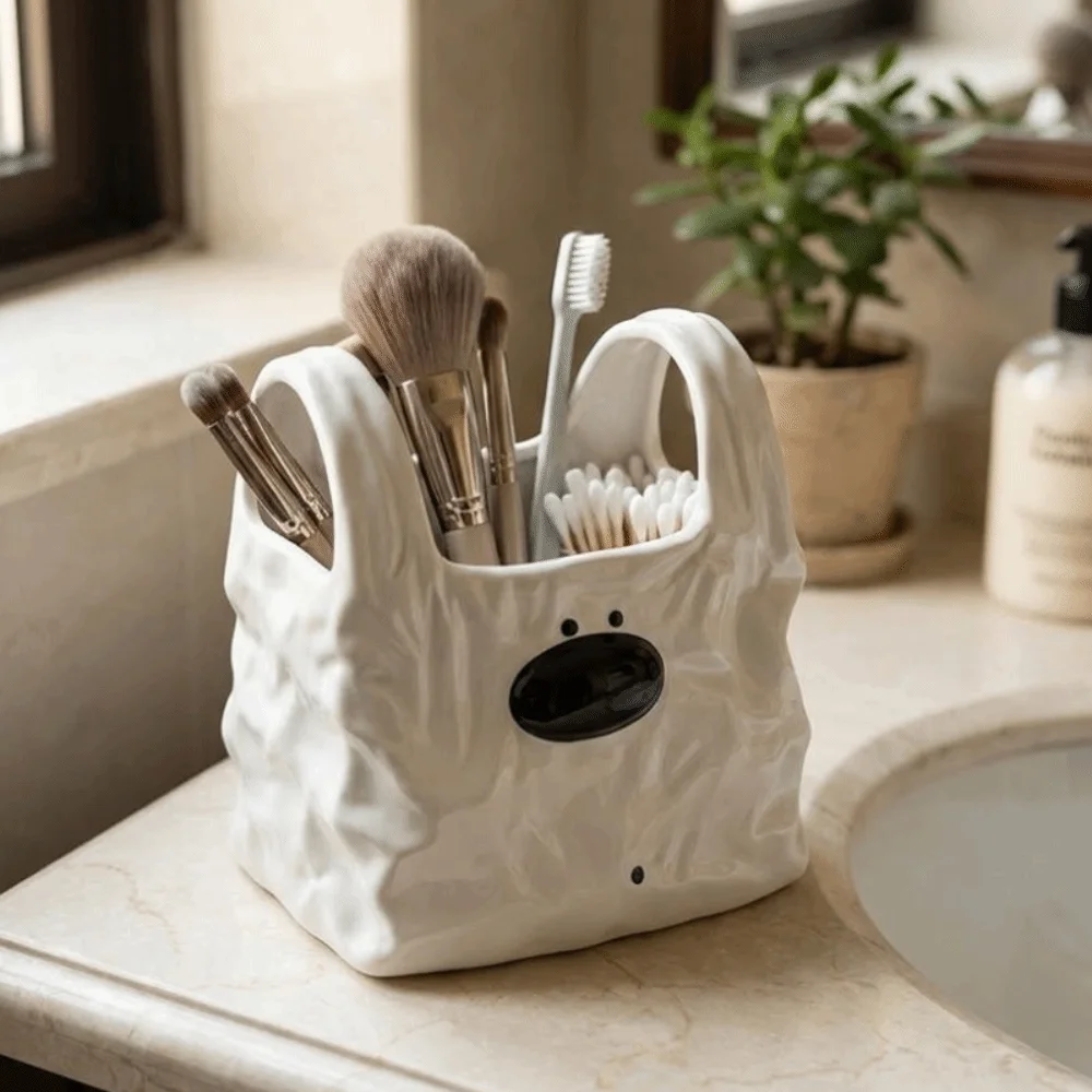 Handbag Style Ceramic Storage Box Novelty Puppy Shaped Toothbrush Toothpaste Holder Cartoon Snack Organizer Bathroom