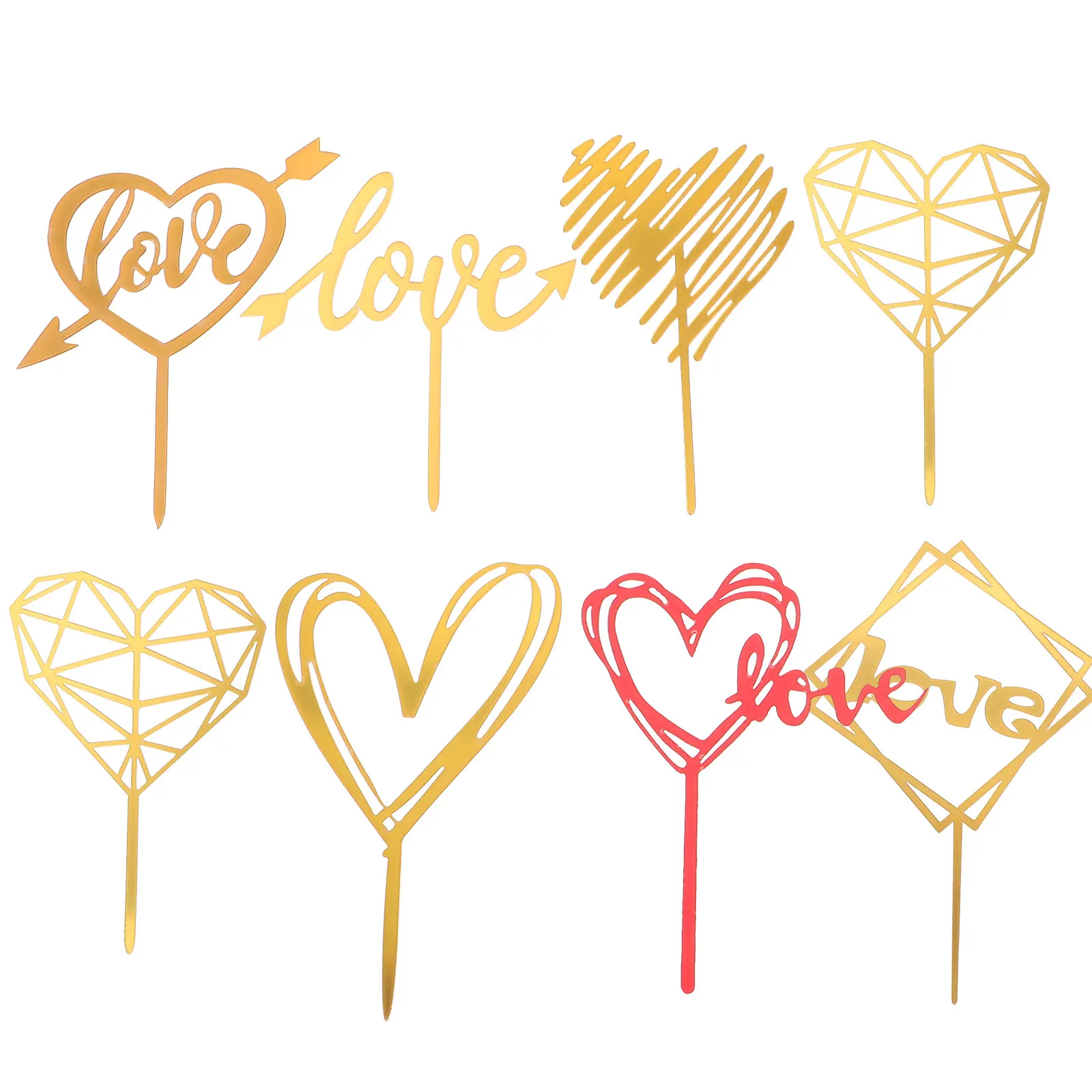 

8 Pcs Cake Decorations Acrylic Valentine Picks Cupcake Toppers Beautiful Safe Material Letter Heart Design Party Food