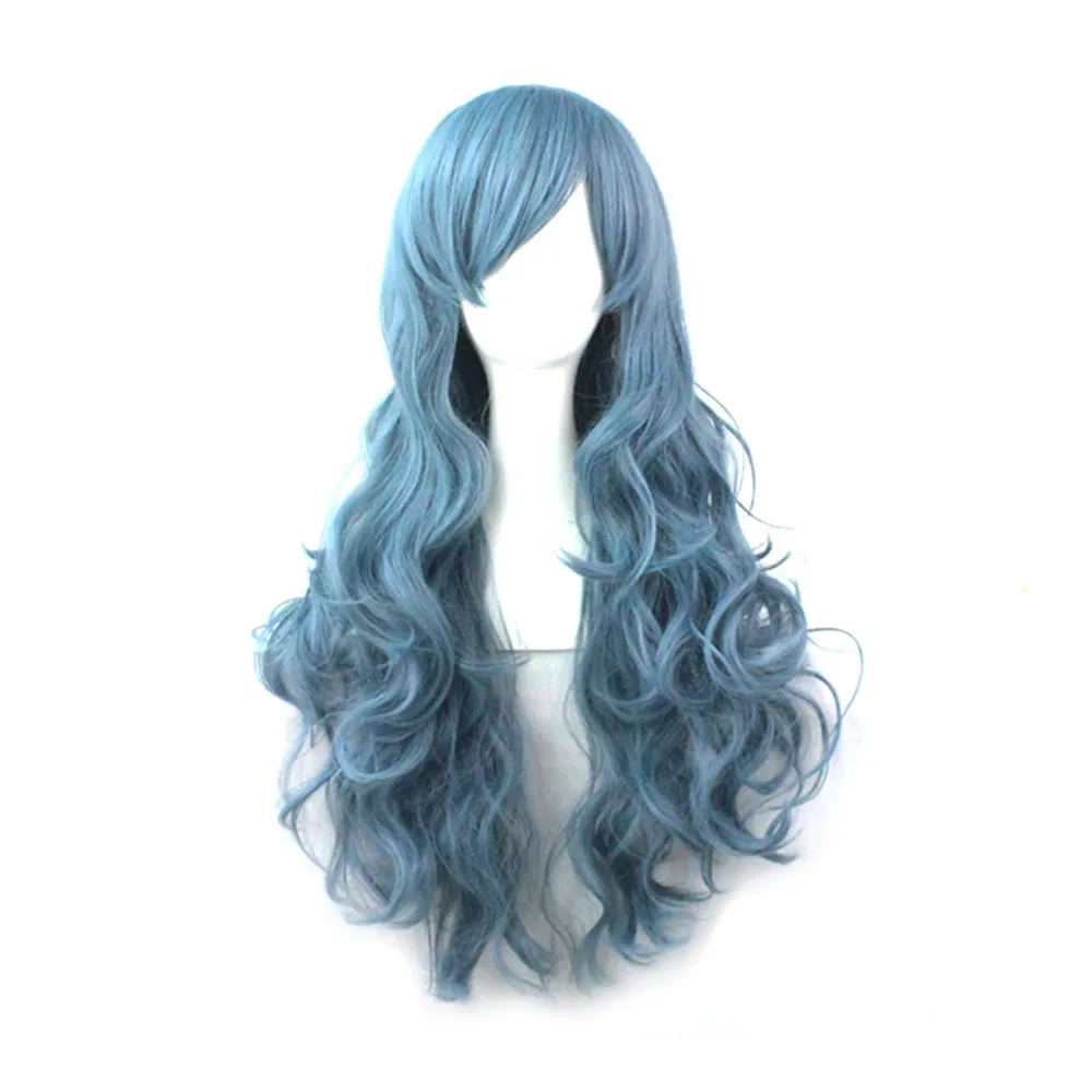 Costume Wigs Cheap Synthetic Hair Wigs For Women Long Cosplay Blue Wig With Bangs Wavy Pink Red Blonde Green Black White Purple