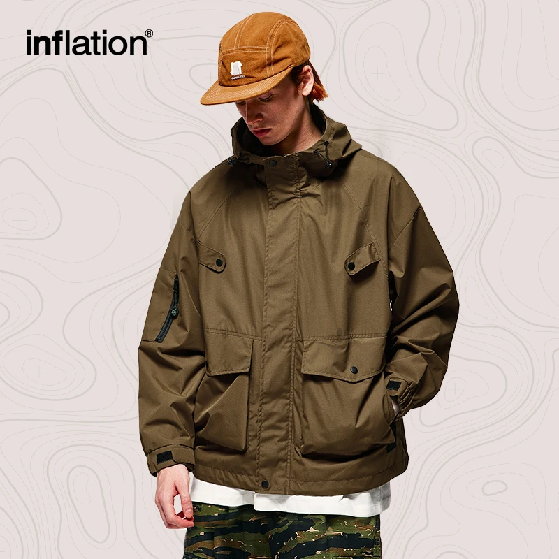 INFLATION Spring Outdoor Waterproof Hiking Jackets Uniesx Multi Pockets Cargo Jacket