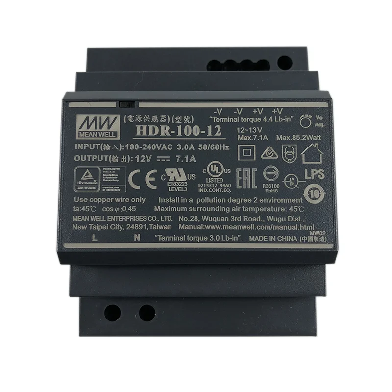 MEAN WELL HDR-100 HDR-100-12 HDR-100-24 Ultra Slim Step Shape DIN Rail HDR-100 12V 24V