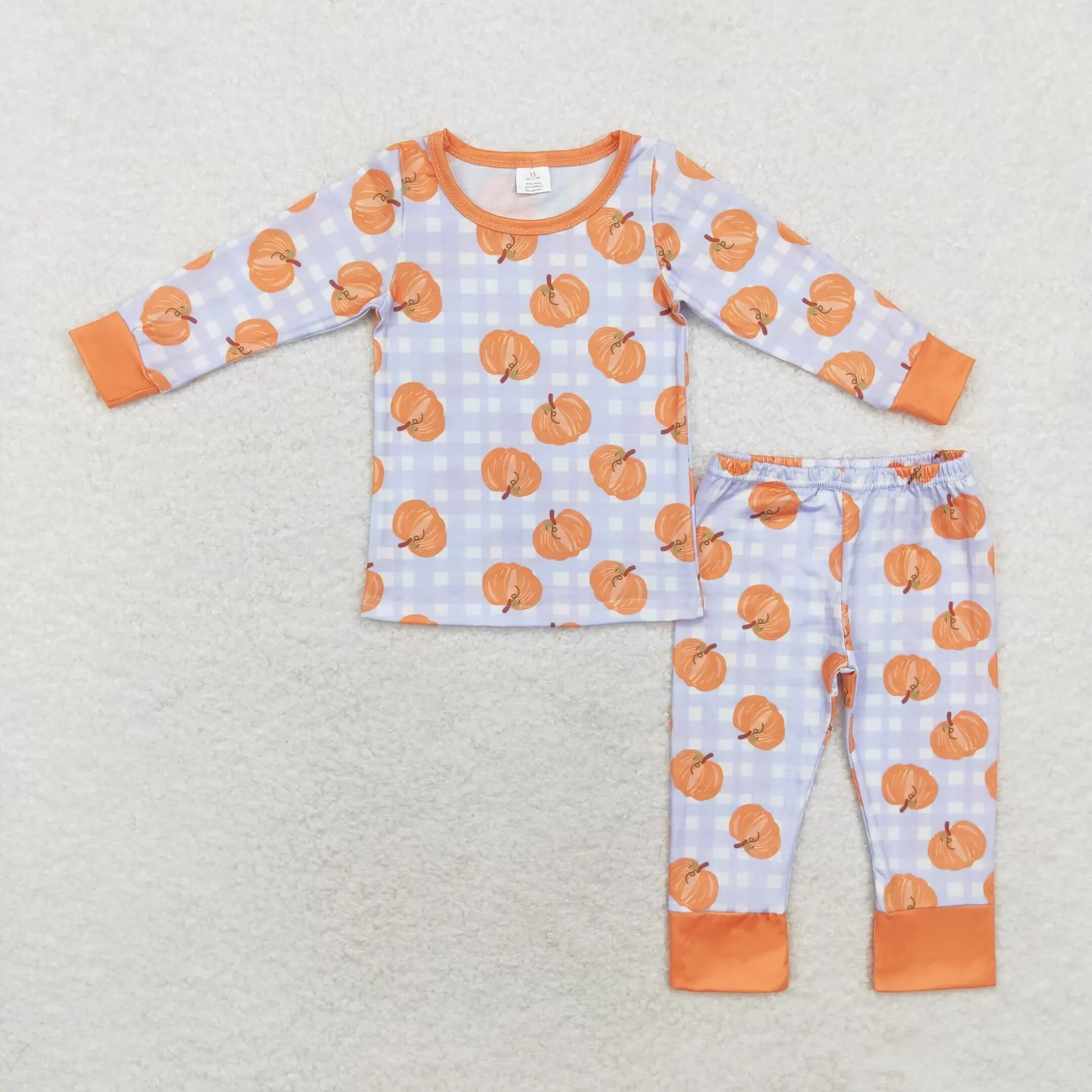 

BLP0584 Wholesale Summer boy clothes bamboo pumpkin blue plaid long sleeve pants pajama sets Boutique toddler girls clothes sets