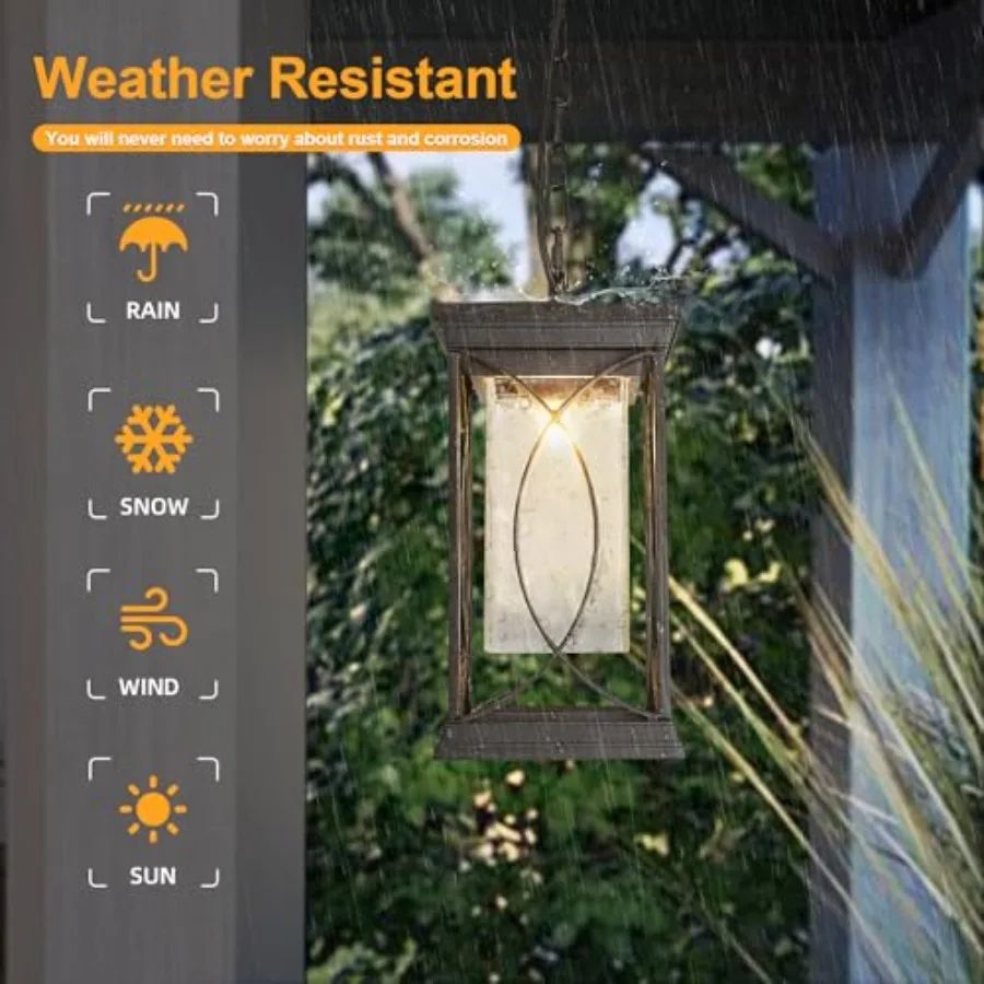 Motion Outdoor Pendant Light Fixtures Dusk to Dawn Exterior Ceiling Hanging Lantern for Porch, Modern Outside Chelier Light wit view 6