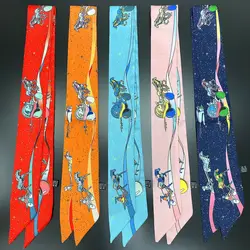 Small Silk Scarf For Women New Print Handle Bag Ribbons Brand Fashion Head Scarf Small Long Skinny Scarves Headband Bandana