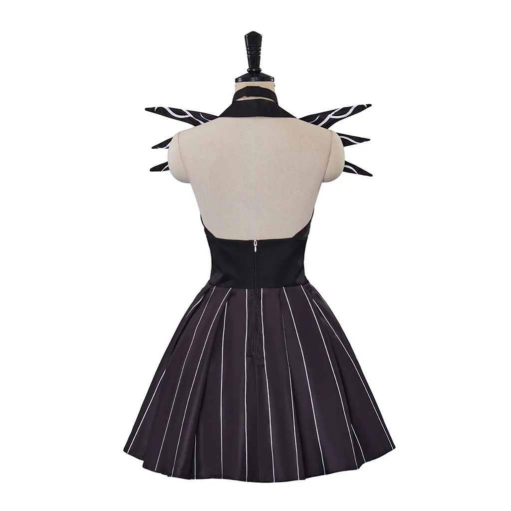 ack Cosplay Skelington Costume The Night Black Stripe Dress Christmas Halloween Carnival Party Outfits
