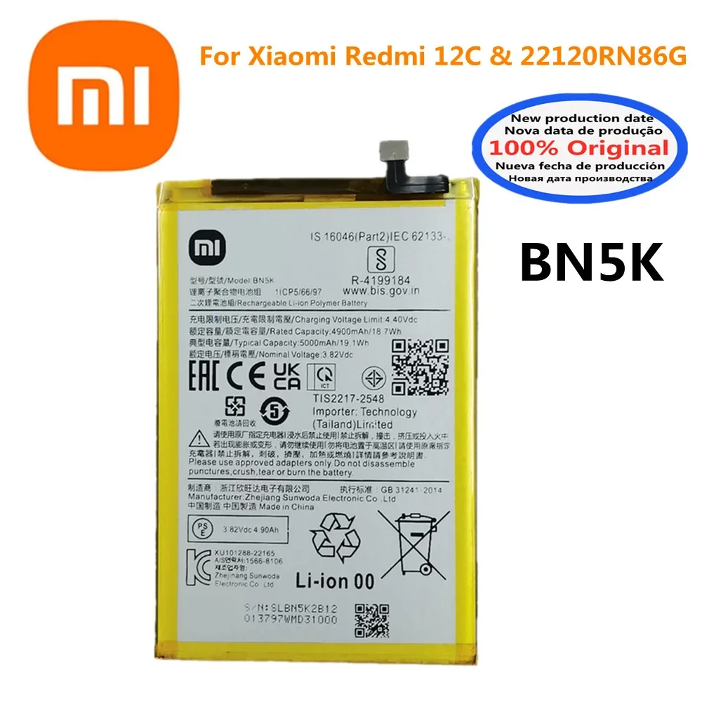 

5000mAh BN5K 100% Original Replacement Battery For Xiaomi Redmi 12C High Quality Phone Battery Batteries Bateria