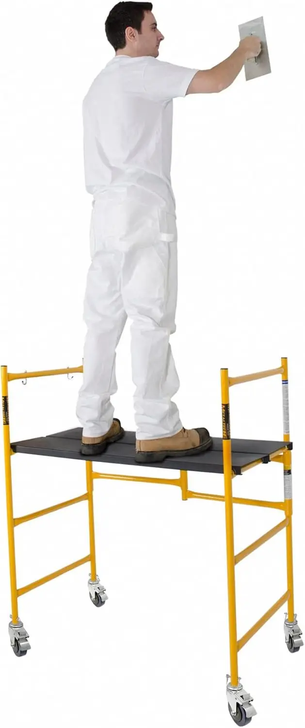 Steigerplatform, capaciteit van 500 lbs, verstelbare en draagbare steigerladder met borgwielen, 22,5 x 41 x 45,75 inch, geel