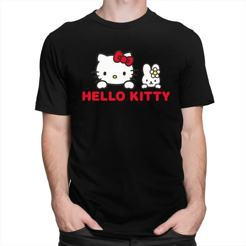 Funny Hello Kitty Cat T Shirt Men Short Sleeved 100% Cotton T-shirt Graphic Tees Graphic Tshirt