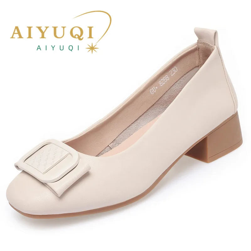 

AIYUQI Women Daily Shoes Large Size 2024 Spring Shoes Women Round Toe Slip On Chunky Genuine Leather Women's Dress Shoes