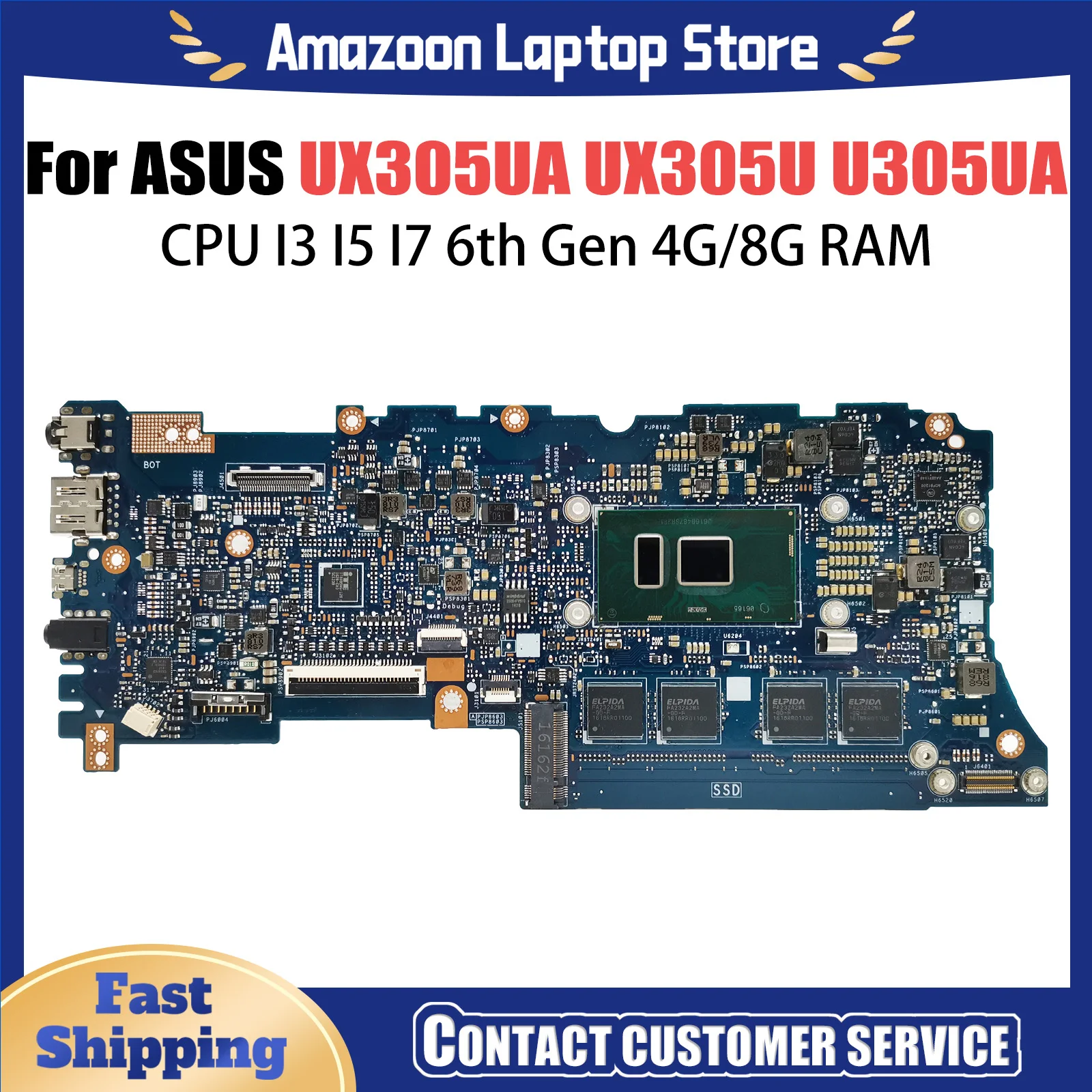 

UX305UA With i5-6200U i7-6500U CPU 4GB 8GB RAM Mainboard For Asus ZenBook UX305U UX305UA U305U Laptop Motherboard Tested OK