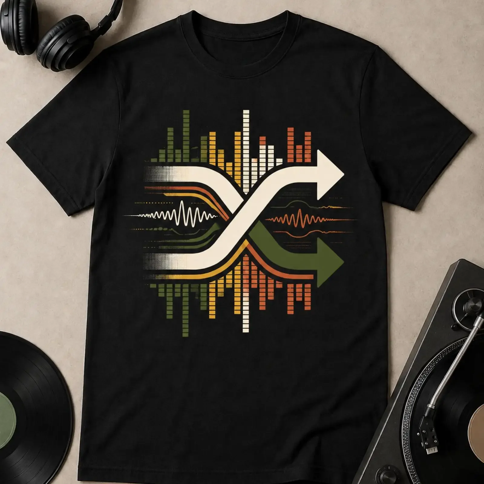 Retro Shuffle Symbol T Shirt Equalizer Soundwave Music Lover  vintage Washed Casual Comfortable homme Stretched Versatile Soft