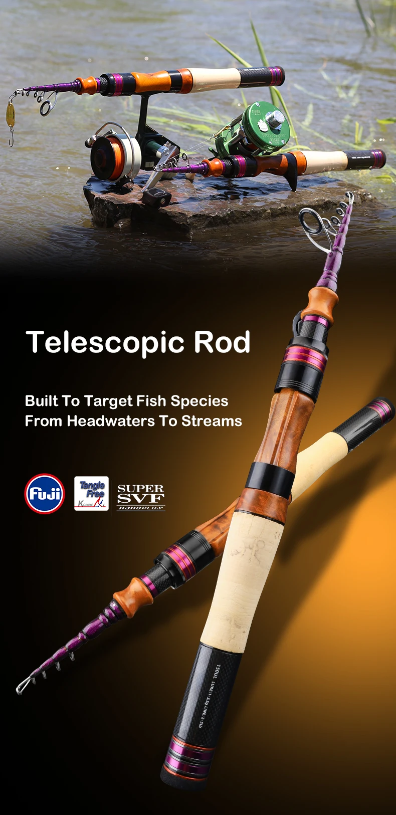 PURELURE 1,50 m XUL BFS Teleskoprute 5ft Reiserute Forelle Spinning Casting Solid Tip Carbon Angelrute Kleine Köder Barschrute – Detail 1