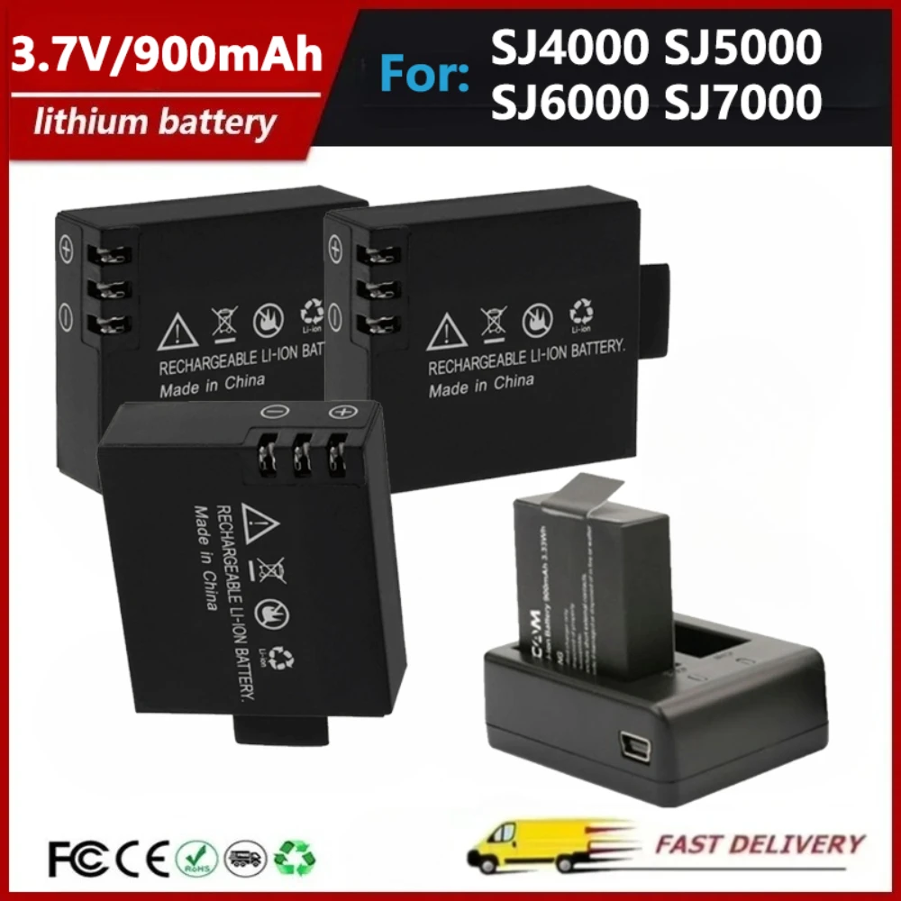 3.7V 900mAh Rechargable Camera Battery for SJCAM SJ4000 WiFi SJ5000 WiFi SJ6000 SJ7000 WIFi M10 SJ5000x Sport Action Camera DV