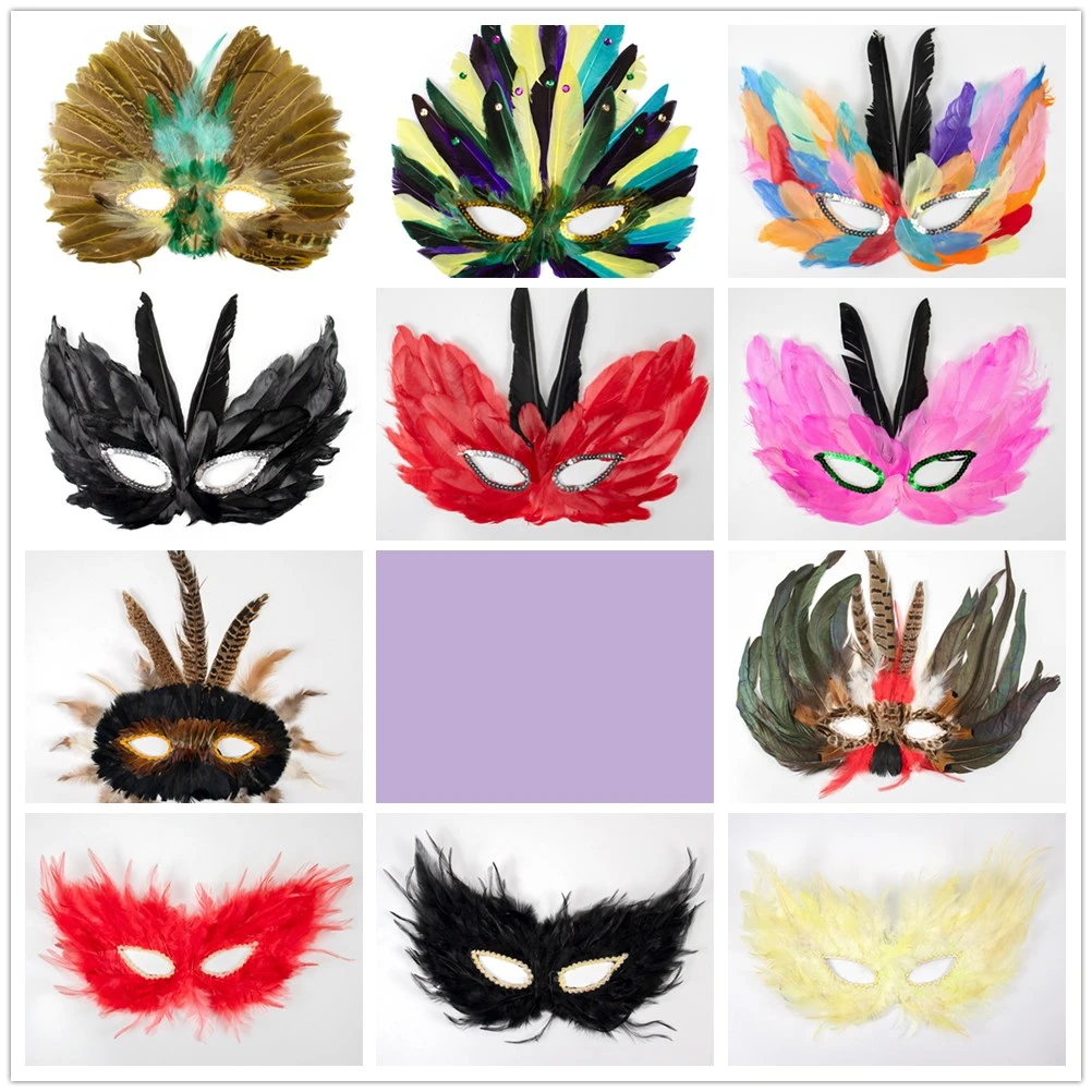 

Venetian Feather Mask with Rhinestones & Lace Handmade Masquerade Mask Women, Carnival Party Mask Halloween Costume Accessories