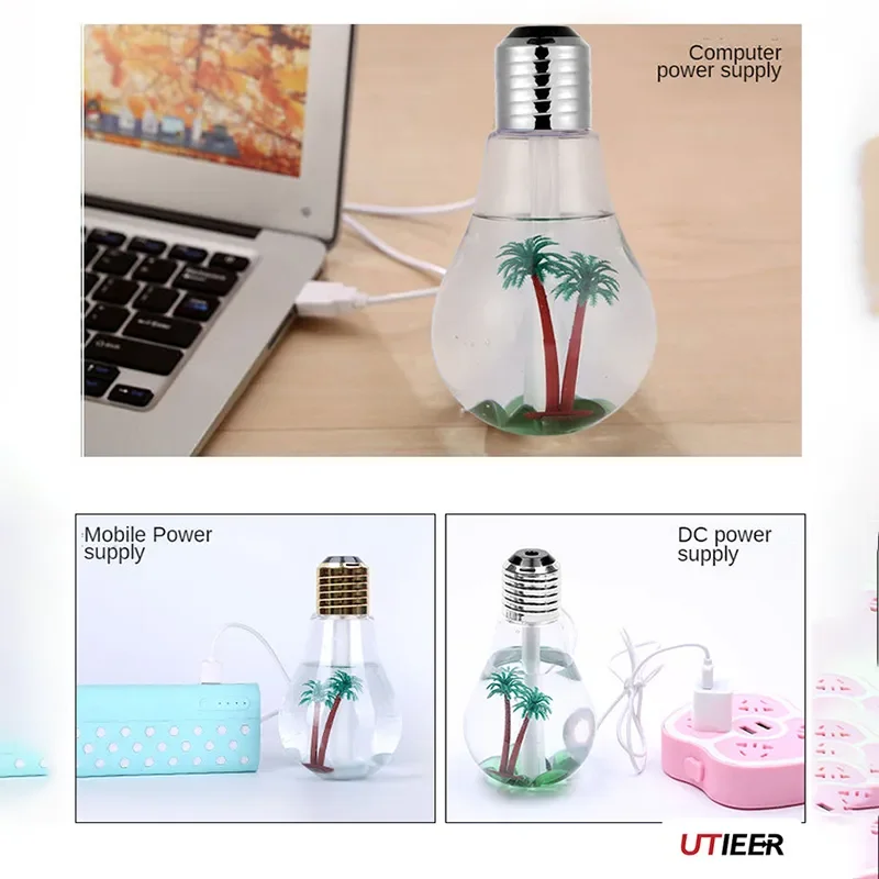 Stile creativo piccola luce notturna Micro paesaggio Mister fumo emissione Usb silenzioso piccolo umidificatore a lampadina colorata