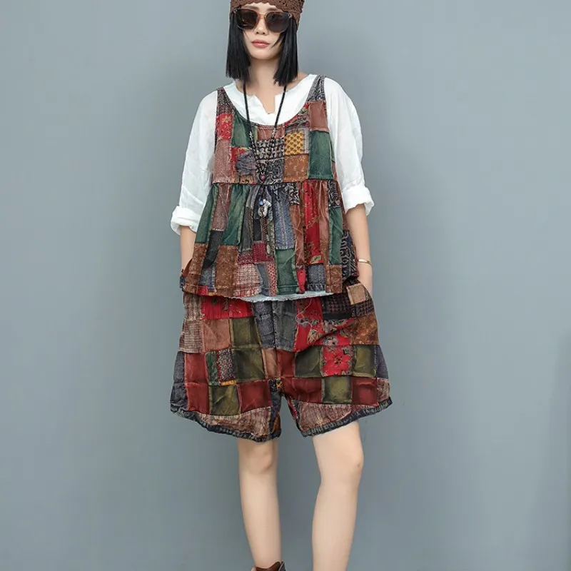 

Heavy Industry Contrast Color Suspender Vest + Shorts Two-piece Set Women 2024 Summer Fashion Short Set LX1708