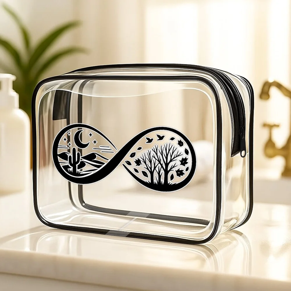 Makeup Bags Infinity Desert And Forest Clear Zipper Pouch Nature Silhouette Minimalist Travel Toiletry Bag Transparent Cosmetic