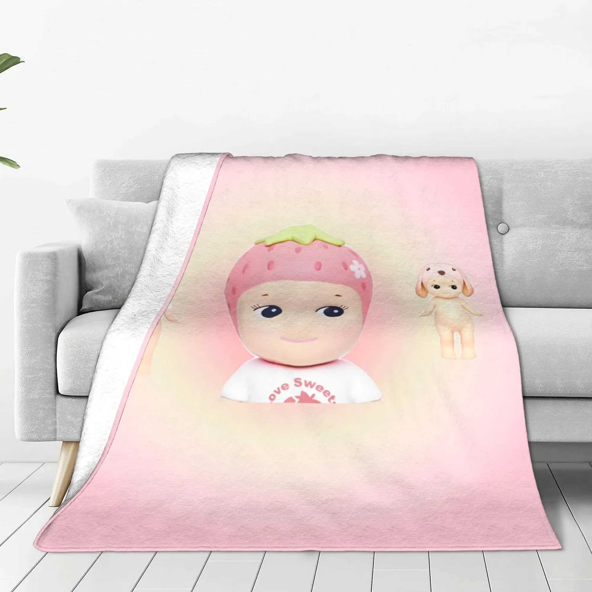 Super Soft Strawberry Sonny Angel Throw Blanket Premium Fleece Flannel Lightweight  Bed Blanket Cozy Warm Blankets