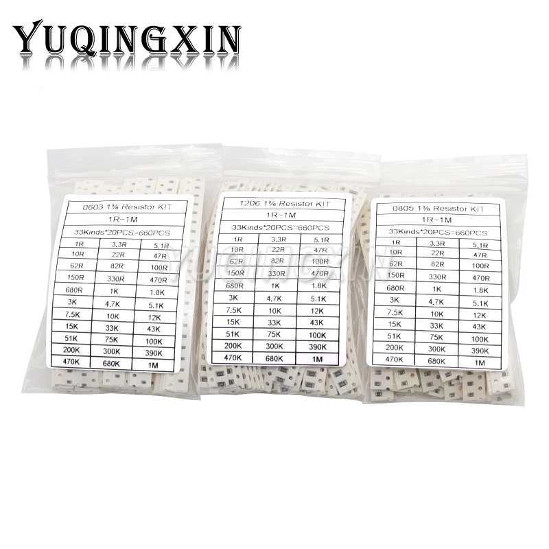 0402 0603 0805 1206 1210 2512 rezystor SMD wybrane elementy 10K 100K 1K 1R 100R 220R 1% 5% zestaw próbek