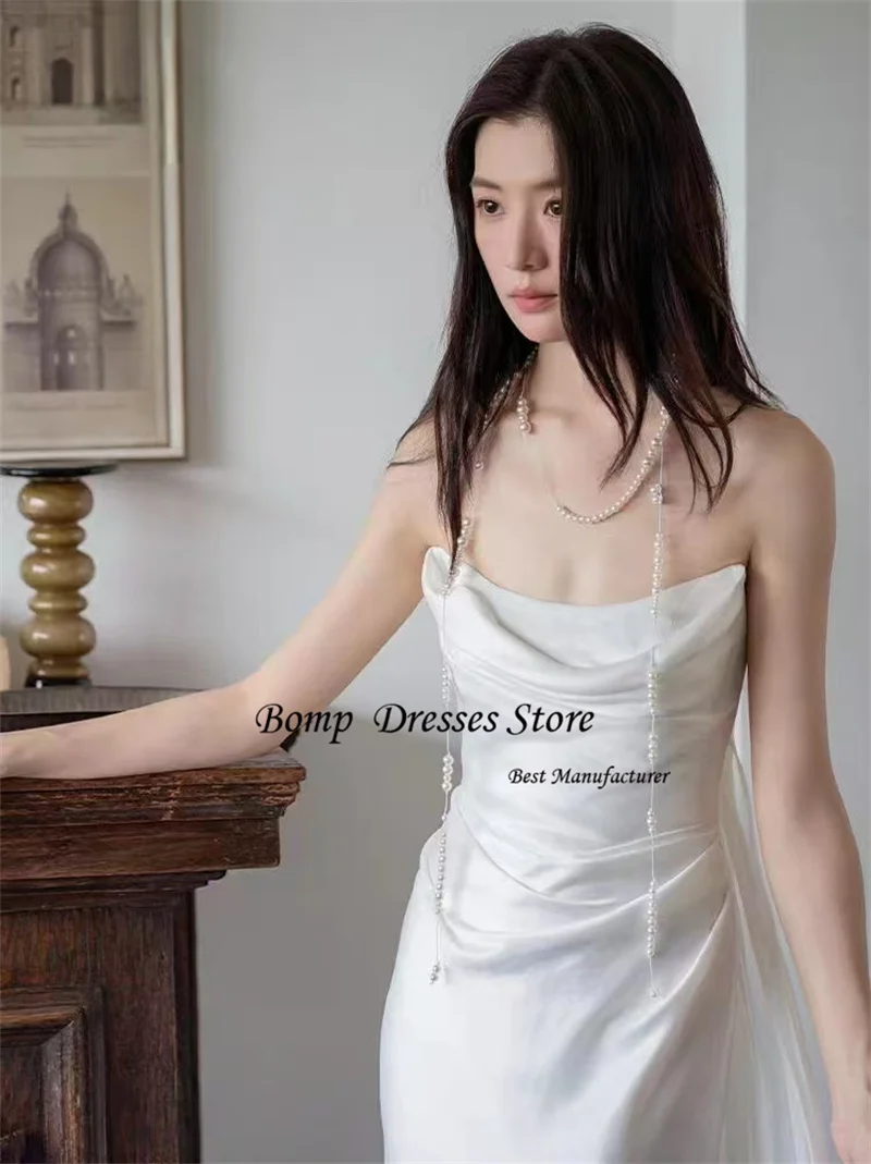 BOMP Elegante trägerlose weiße Party-Abendkleider, Fotoshooting, trägerloses Seidensatin-Körper-Maxikleid, Hochzeitsfeier, individuell gestaltet