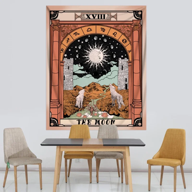 نسيج علم التارو للغرفة ، الشمس القمر والنجم ، علم تنجيم السحر القديم العتيق ، حورية البحر ، بطانية السرير ، قماش الجدار #2