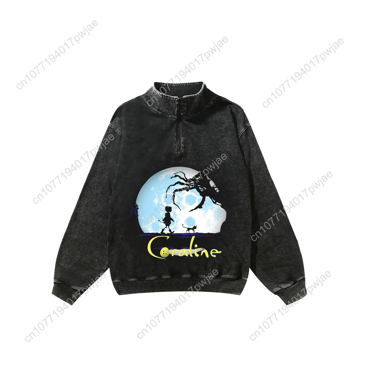 Coraline cartoon movie Custom Retro Sweatshirt Mans Womans Half Zipper Vintage Sweat Shirt Photo Custom Made Tops