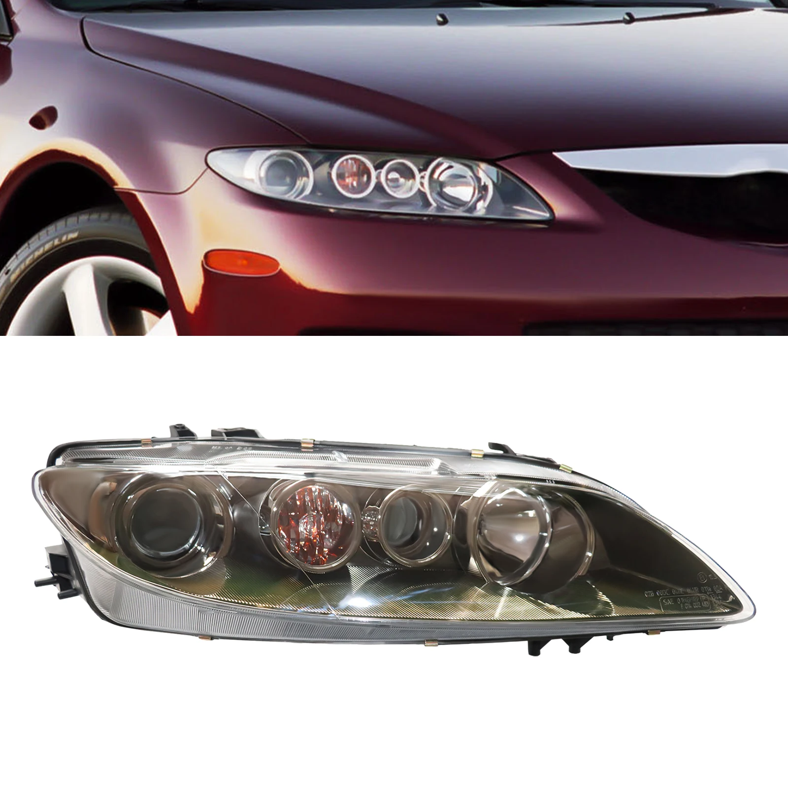 Halogen Headlight Assembly Fit 2006-2008 Mazda 6 Headlamp (Passenger Right Side) Front Head Light Factory Direct Replacement